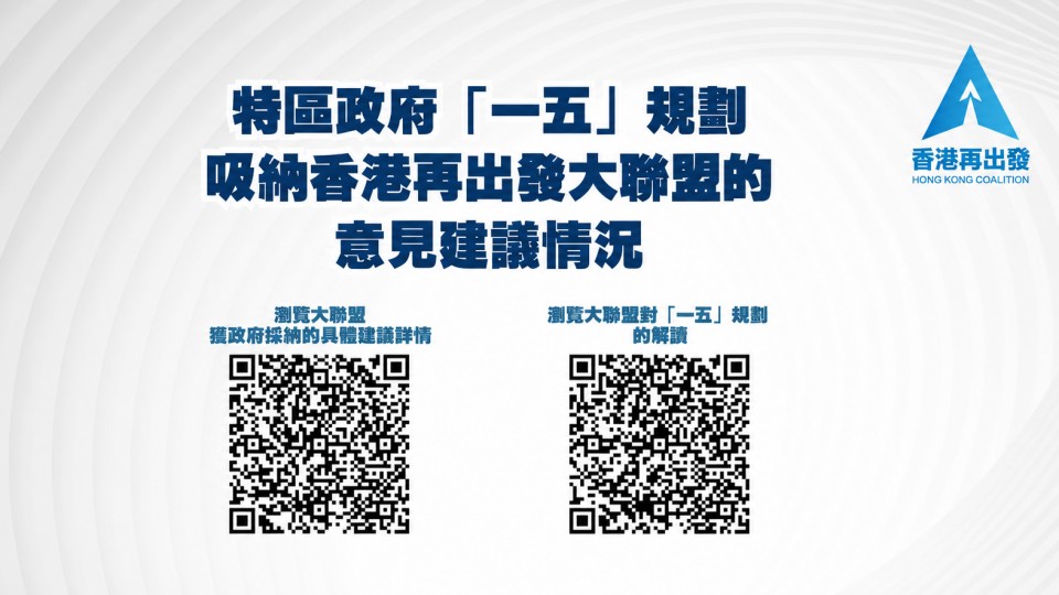 特區政府「一五」規劃吸納香港再出發大聯盟的意見建議情況